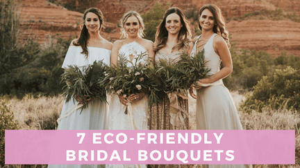 A bride and three bridesmaids posing with eco-friendly bouquets in the desert