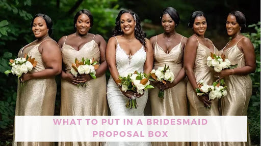 Gorgeous bride in center in white, surrounded by her five beautiful bridesmaids in satiny gowns