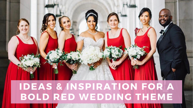 smiling wedding party at red themed wedding