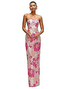 alfred sung pink dress Alfred Sung Oversized Flower One-Shoulder Satin Column Dress - D850 - Pink