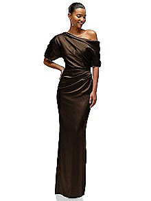 black after 5 dress Gold Lace Appliqued Long Sleeve Formal Gown Black mini dress Lined Strapless Ruffle trim detail Zipper in side Steal the show in our hot After Party mini dress After Six 6925 | Bella
