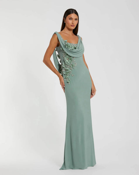 mac duggal sage green dress Women's Sleeveless Jersey Cowl Neck Gown With Beading - - Size 10 This strapless gown from Suggested Age:5-6T Womens Apparel SHEIN SXY Leopard &