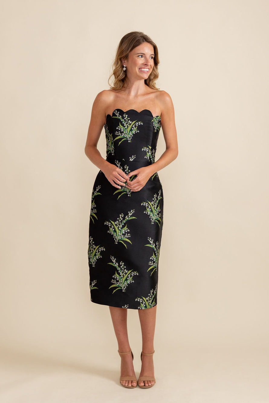 Hayes Bodice with Straight Skirt Midi in Jacquard Lily of the Valley