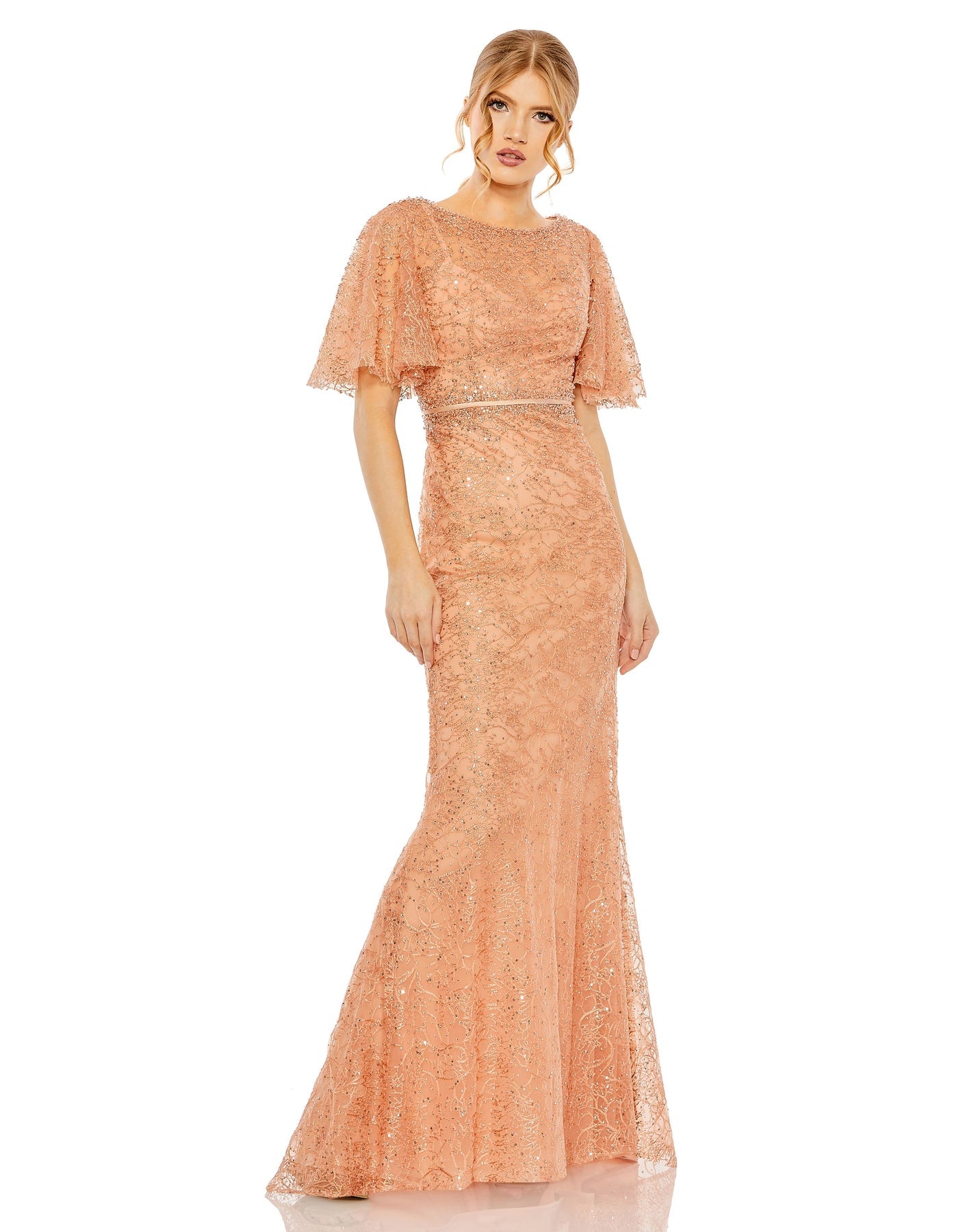 Mac duggal SALE ホルターネックメタリッククロスネックドレス 20368-Cinnamon-