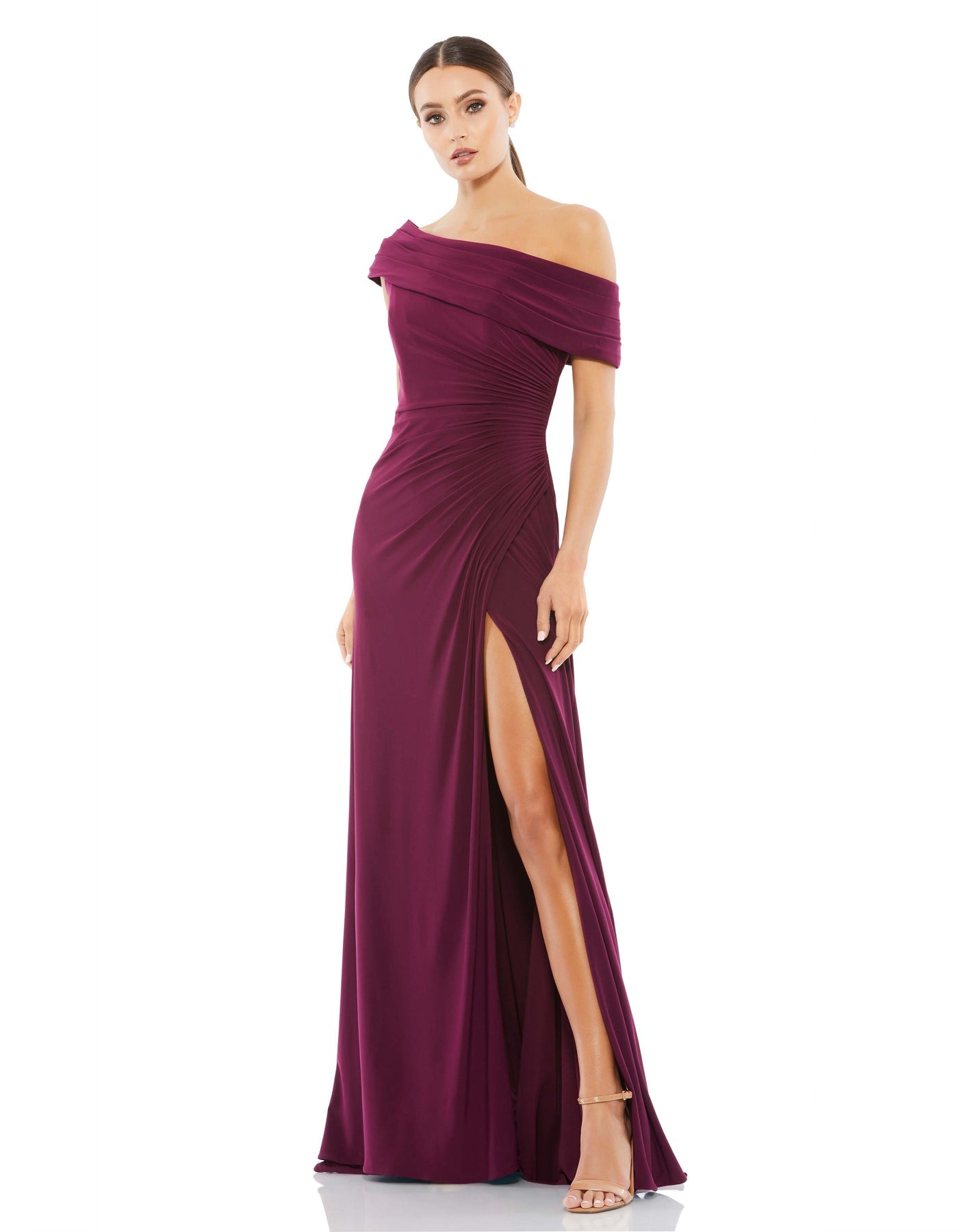 限定!!Mac Duggal ワンショルダー サイドスリット ロングドレス 26517_WHT_Default_1_WS_1800x18