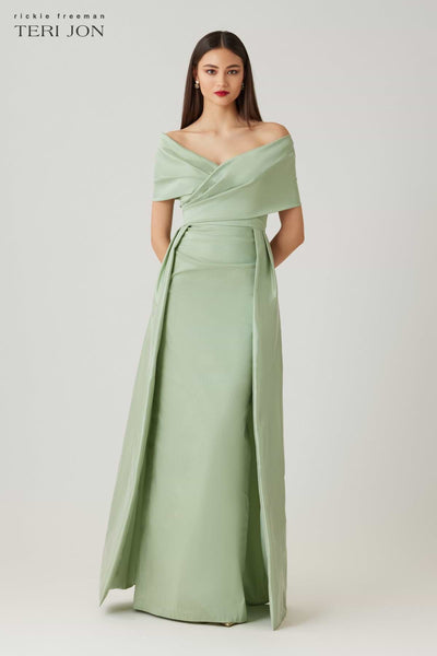 Teri Jon Taffeta Off The Shoulder Overlay Skirt Gown Size 12