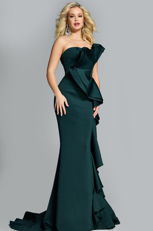 Jovani Dramatic One-Shoulder Ruffle Gown with Cascading Train 42543