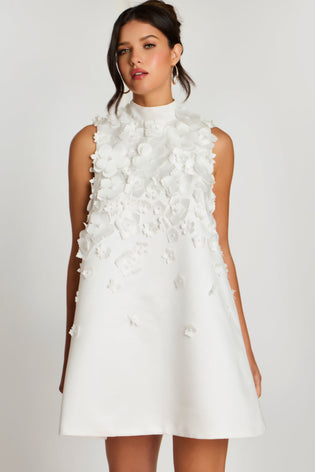 Jovani Sleeveless A Line Mini Dress with 3D Floral Appliqués 47572