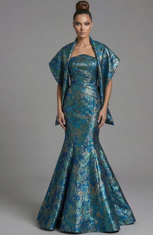 Jovani Strapless Metallic Brocade Mermaid Gown 51634
