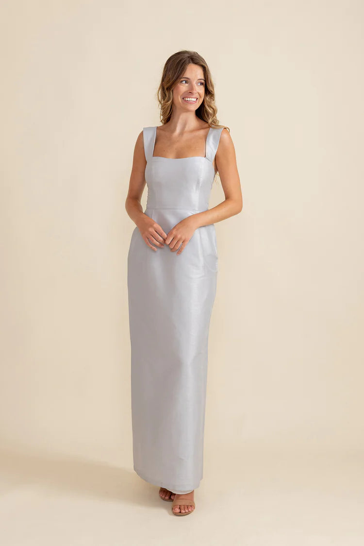 Beckett Bodice with Brunch Skirt Long in Shantung Wedgewood