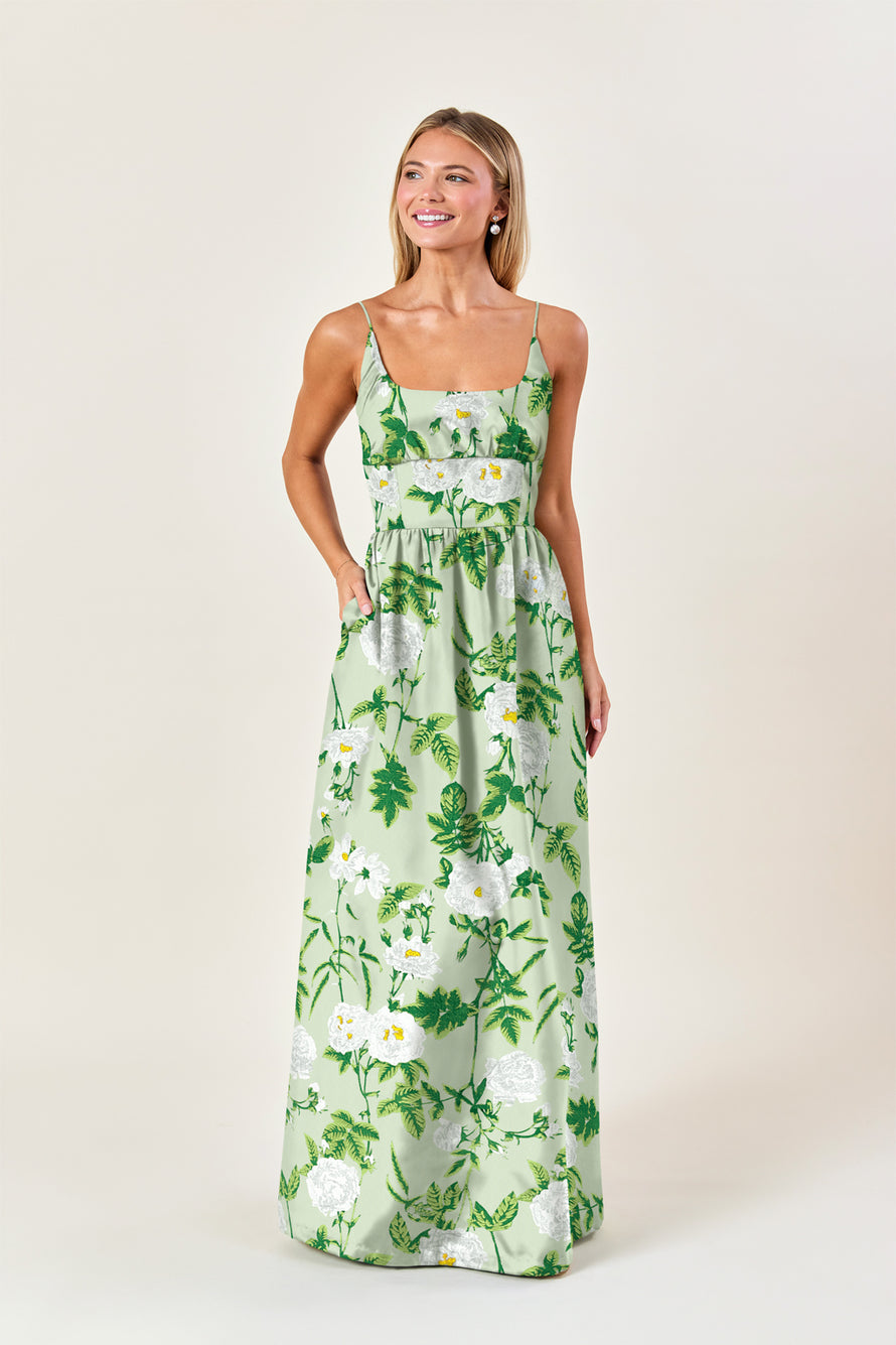 Jane Bodice with Gathered Skirt in Camellia Jacquard Navy Jane Bodice with Gathered Skirt in Camellia Jacquard Navy