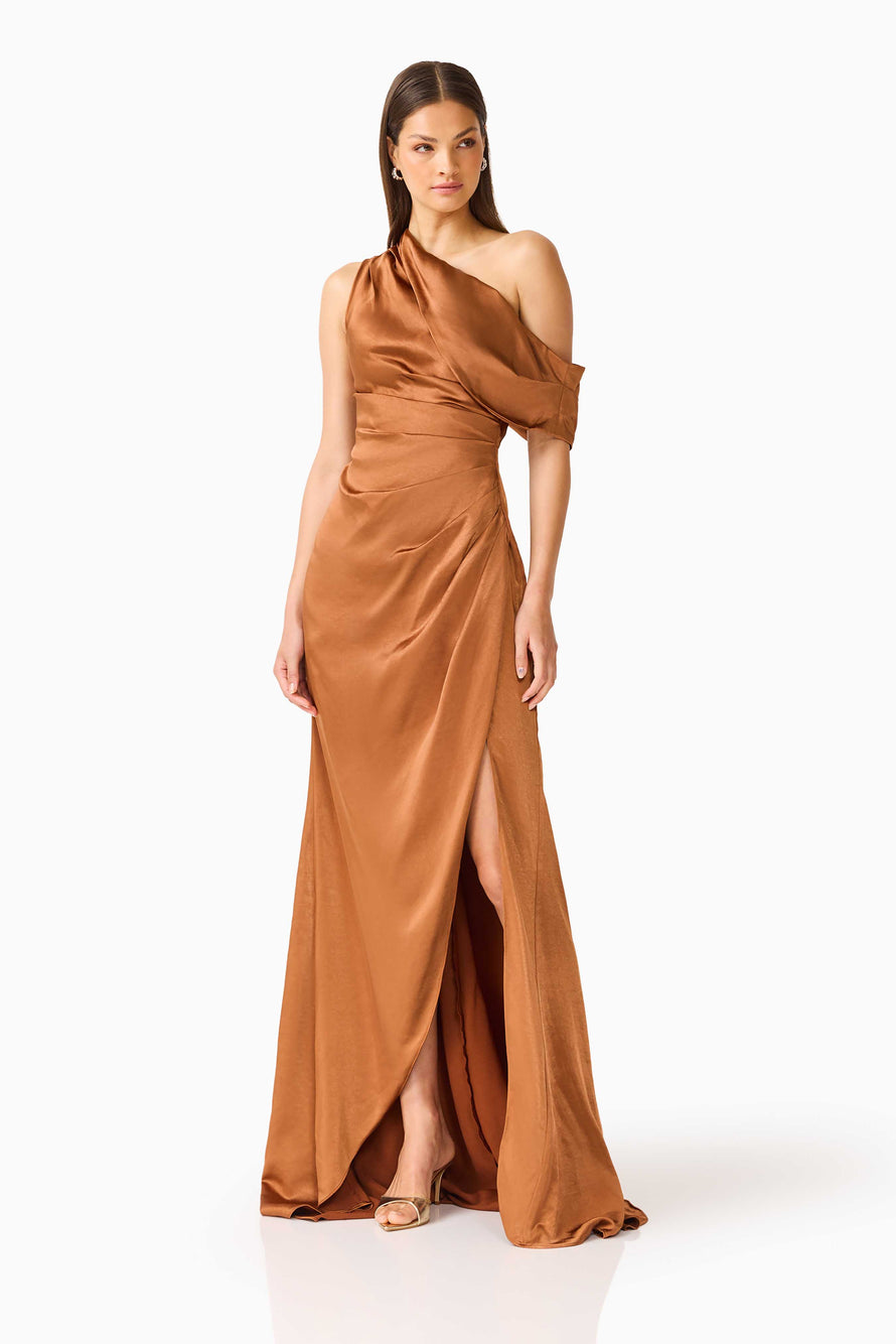 Isadora One Shoulder Gown in Brown