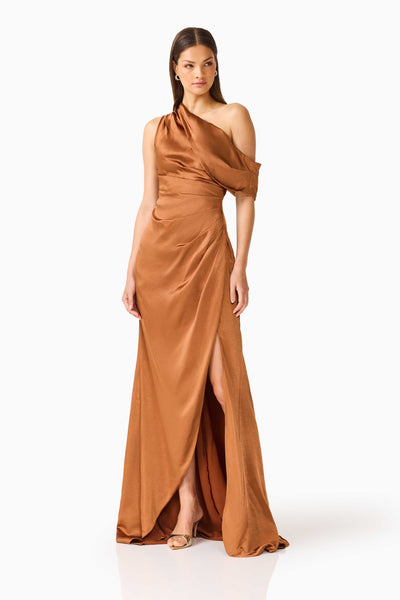 brown one sleeve dress Isadora Off The Shoulder Gown - Toffee - L With its timeless style