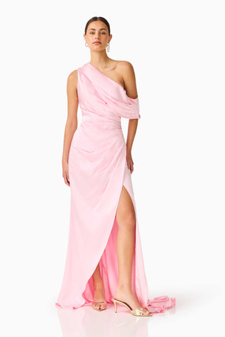 Isadora One Shoulder Gown in Pale Pink