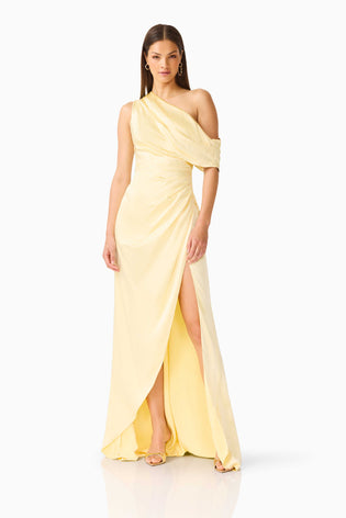 Isadora One Shoulder Gown in Butter Yellow