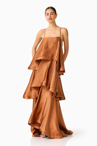 Tilly Tiered Maxi Dress in Brown