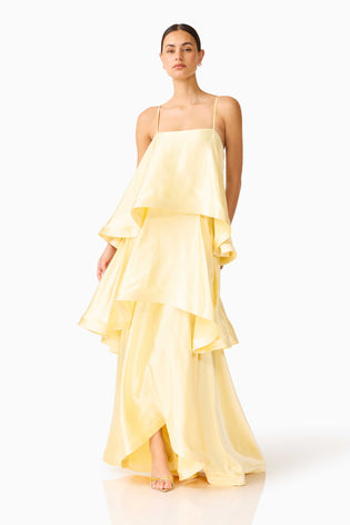 Tilly Tiered Maxi Dress in Butter Yellow