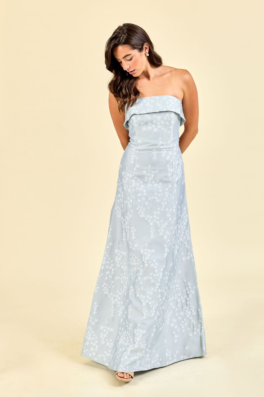 Eva Bodice with Flute Skirt in Garden Flora Jacquard | Bella Bridesmaids Eva Bodice with Flute Skirt in Garden Flora Jacquard | Bella Bridesmaids