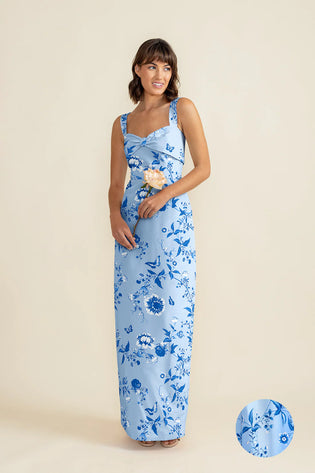 Grace Bodice with Straight Skirt Floor in Floral Vine Sateen