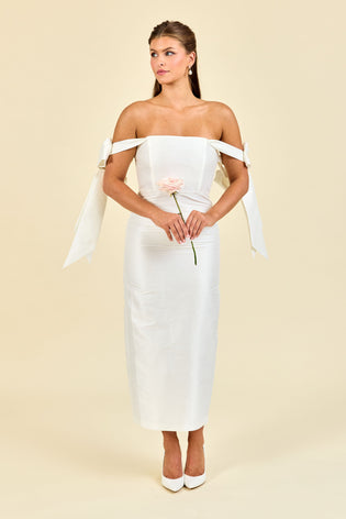 Julie Bodice with Straight Skirt Tea Length Little White Dress