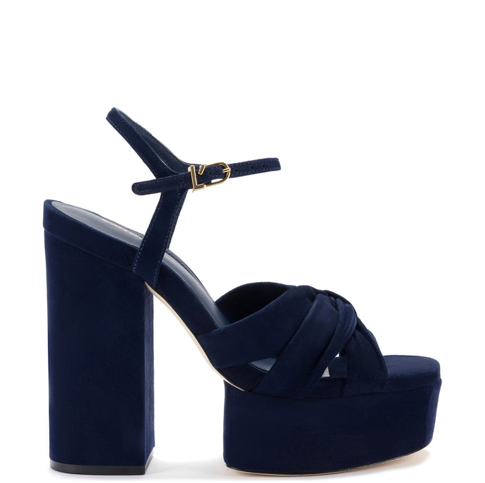 Larroud Women's Vivienne Platform Sandal In Navy Suede, 6.5 / Navy Larroud Women's Vivienne Platform Sandal In Navy Suede, 6.5 / Navy