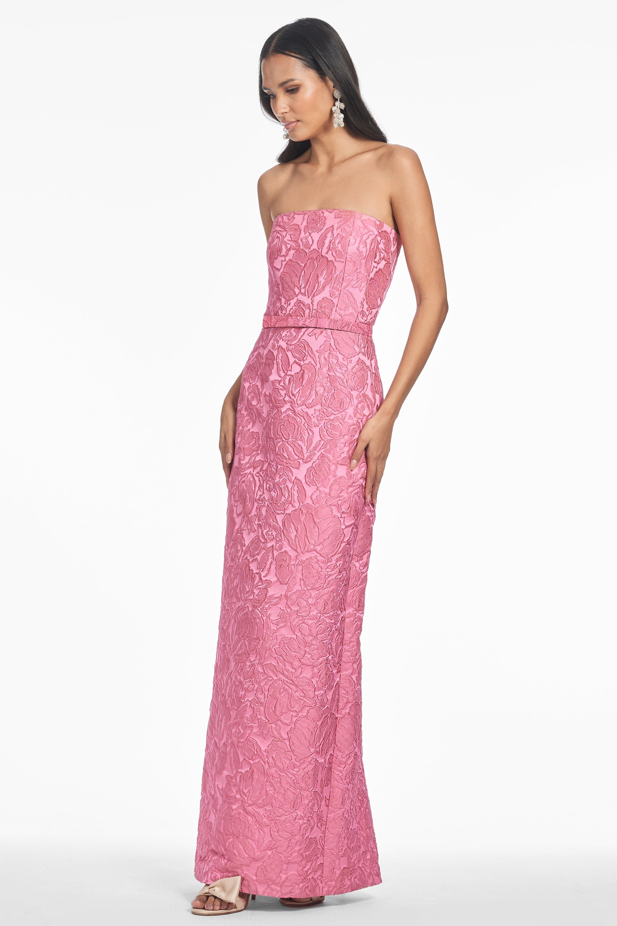sachin & babi ila stretch satin maxi dress Sophia ROSE PINK Jacquard Column Gown red formal dresses Womens Sachin JUJU African Print Long Color:LIGHT CHAI