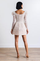 watters sparkler puff sleeve scoop neck sequin embroidered mini dress Watters Sparkler Puff-Sleeve Scoop-Neck