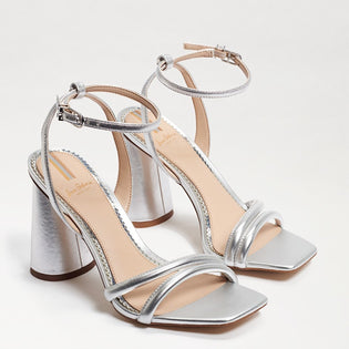 Kia Block Heel Sandal in Soft Silver Leather