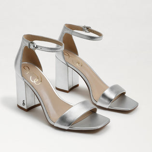 Daniella Block Heel Sandal in Silver Metallic Leather
