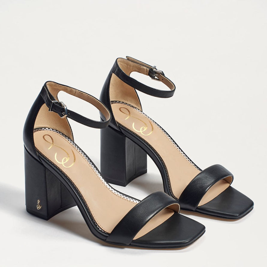 The Daniella Block Heel Sandal features Black Leather with a synthetic insole and a 3.25 inch block heel.
