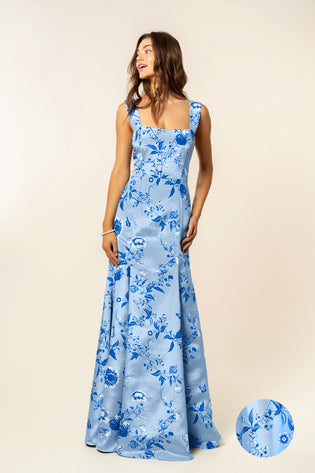 Beckett Bodice with Trumpet Skirt in Floral Vine Sateen