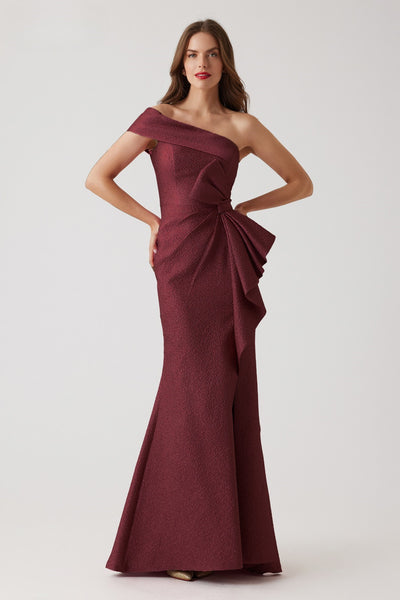 Teri Jon Metallic Jacquard One Shoulder High Low Gown Size 10