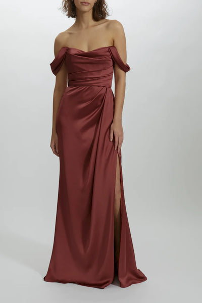Amsale P437S - Off-the-Shoulder Draped Gown | Bella Bridesmaids