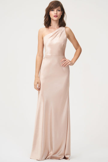 Champagne Bridesmaid Dresses: 20 Stylish Designs - Belle The Magazine |  Satin formal gown, Long sleeve evening gowns, Gowns with sleeves