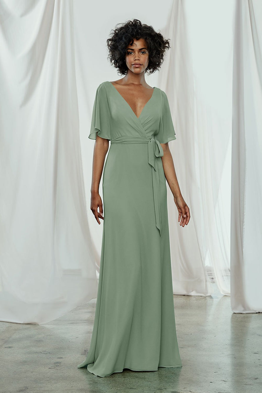 Chiffon Plus Size Evening Dresses with Long Lantern Sleeves V Necked F –  Avadress